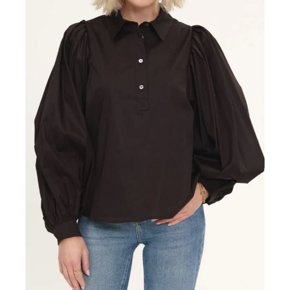Harshman Lois Popover Dress Shirt Top XS BLACK Long Sleeve CareerRetail $220 New